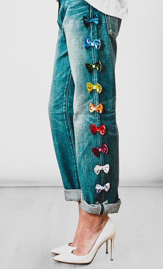 Аппликация декор №136 джинс, ленточка-украшение металл
