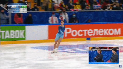 Сорванный каскад из двух тройных прыжков. (При создании gif-анимации была использована трансляция Первого канала).