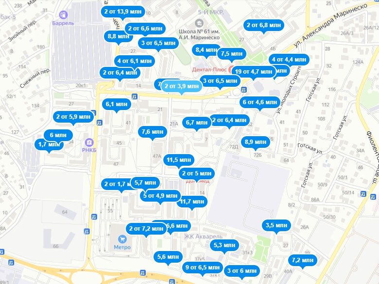 Скрин Авито. Стоимость квартир