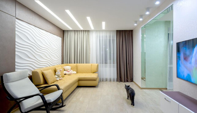 Световые линии не только становятся источником света, но и помогают разделить помещение на функциональные зоны.