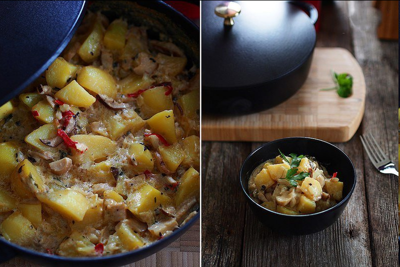 Рецепт картошки со сливками и грибами