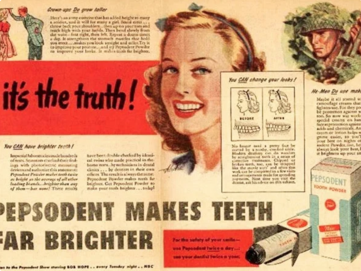 Фрагмент рекламы зубной пасты Pepsodent 1900-х годов. 