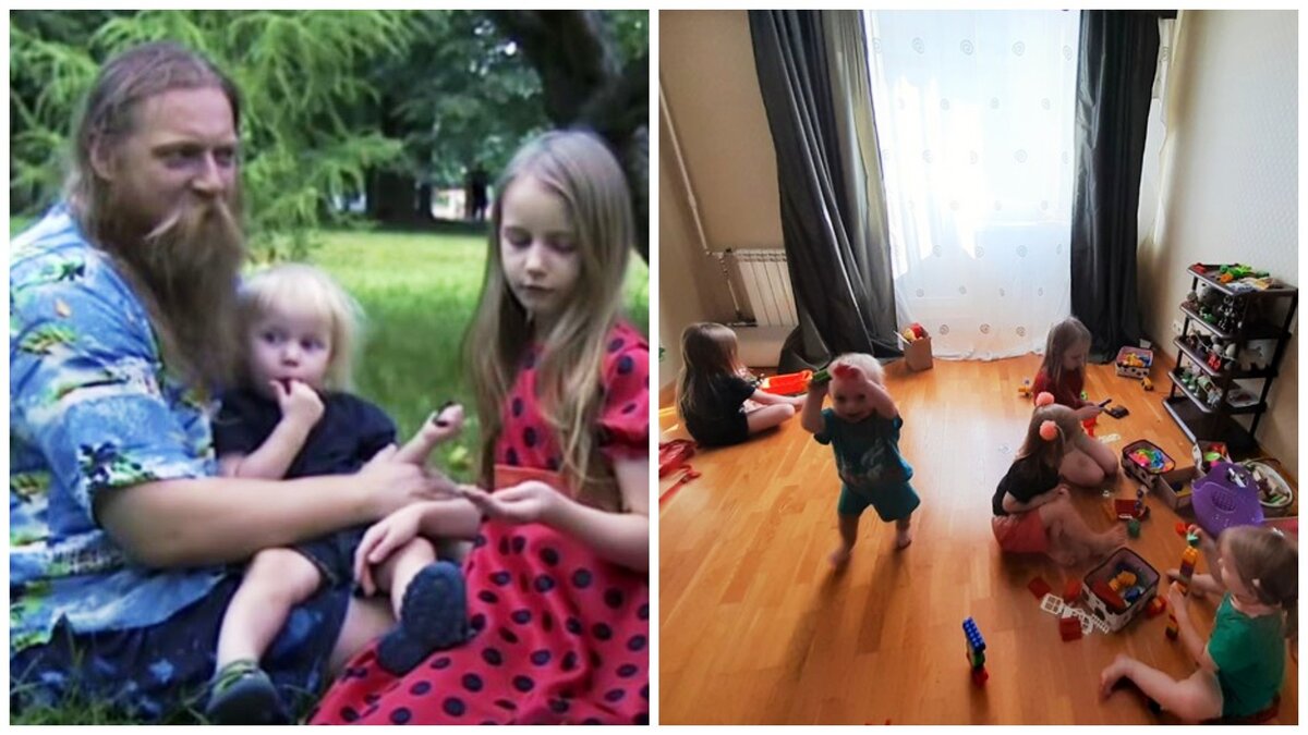 Евгений Тепляков с детьми. И, очевидно, комната, где каким-то образом размещаются 9 человек