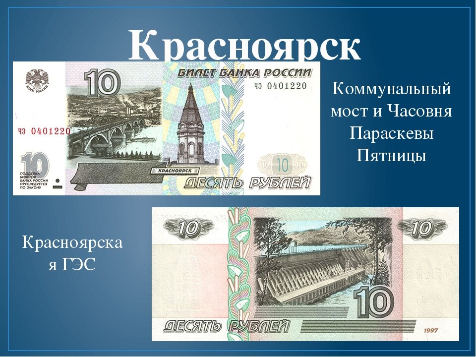 10 на русские деньги. Города на купюрах России. Города на банкнотах. Что изображено на купюрах. Современные деньги России.