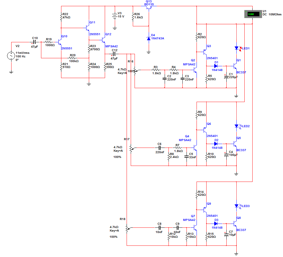 Простая трехканальная цветомузыка, схема приставки (КТ3102, S202T02)