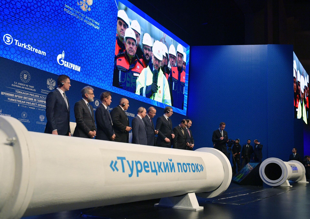 Президент России Владимир Путин и президент Турции Реджеп Тайип Эрдоган на церемонии официального открытия газопровода "Турецкий поток" в Стамбуле. Фото РИА Новости