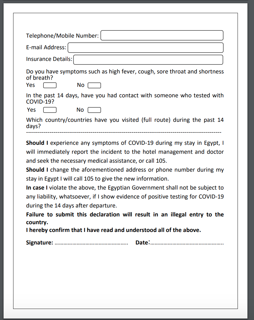 Declaration form египет образец заполнения 2022