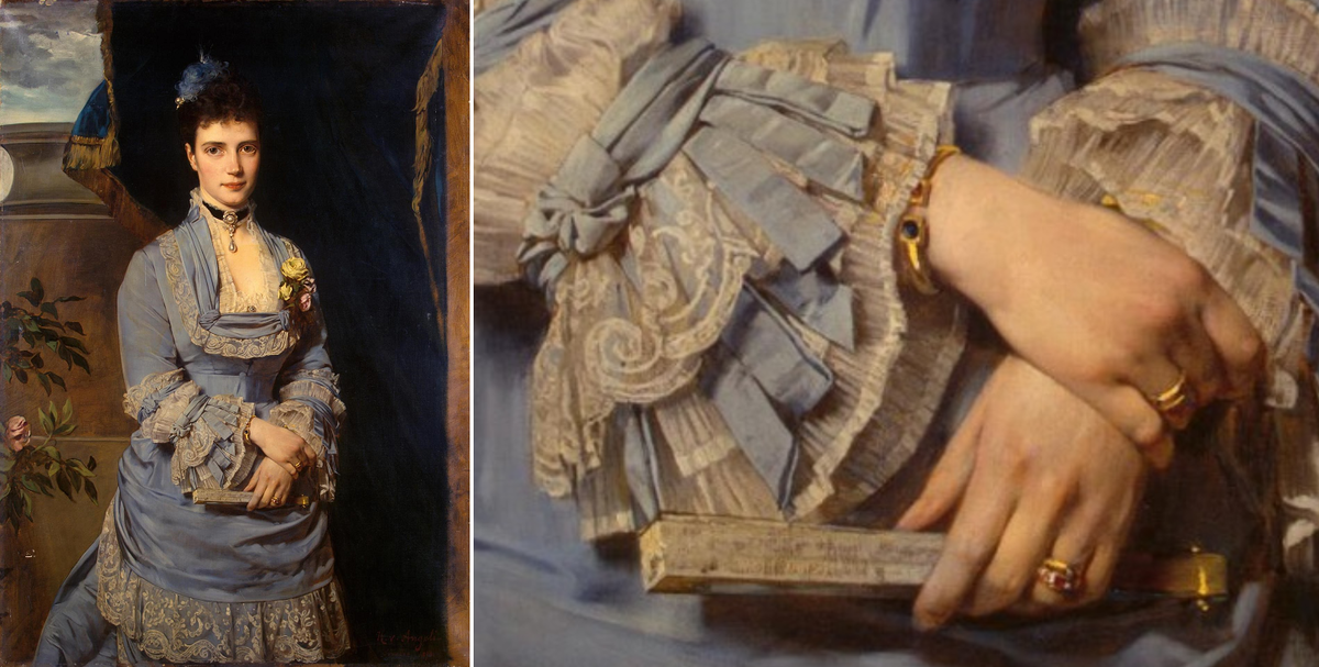 Мария Фёдоровна, Генрих вон Ангели, 1874. Будущая императрица держит в руках один из своих многочисленных вееров. (сс) Wikimedia Commons