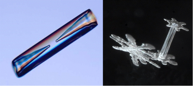  Задача: глядя на снежинки, догадаться, какое у них название (на иллюстрации слева – столбик, справа – катушка).