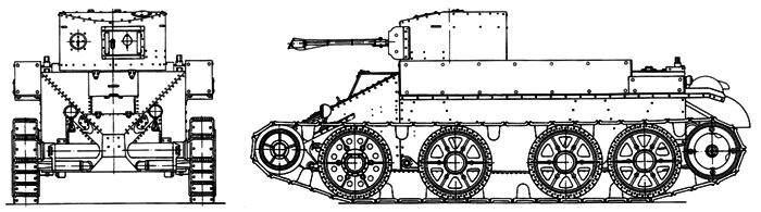 Чертеж БТ-2 с установленным планеметателем вместо орудия