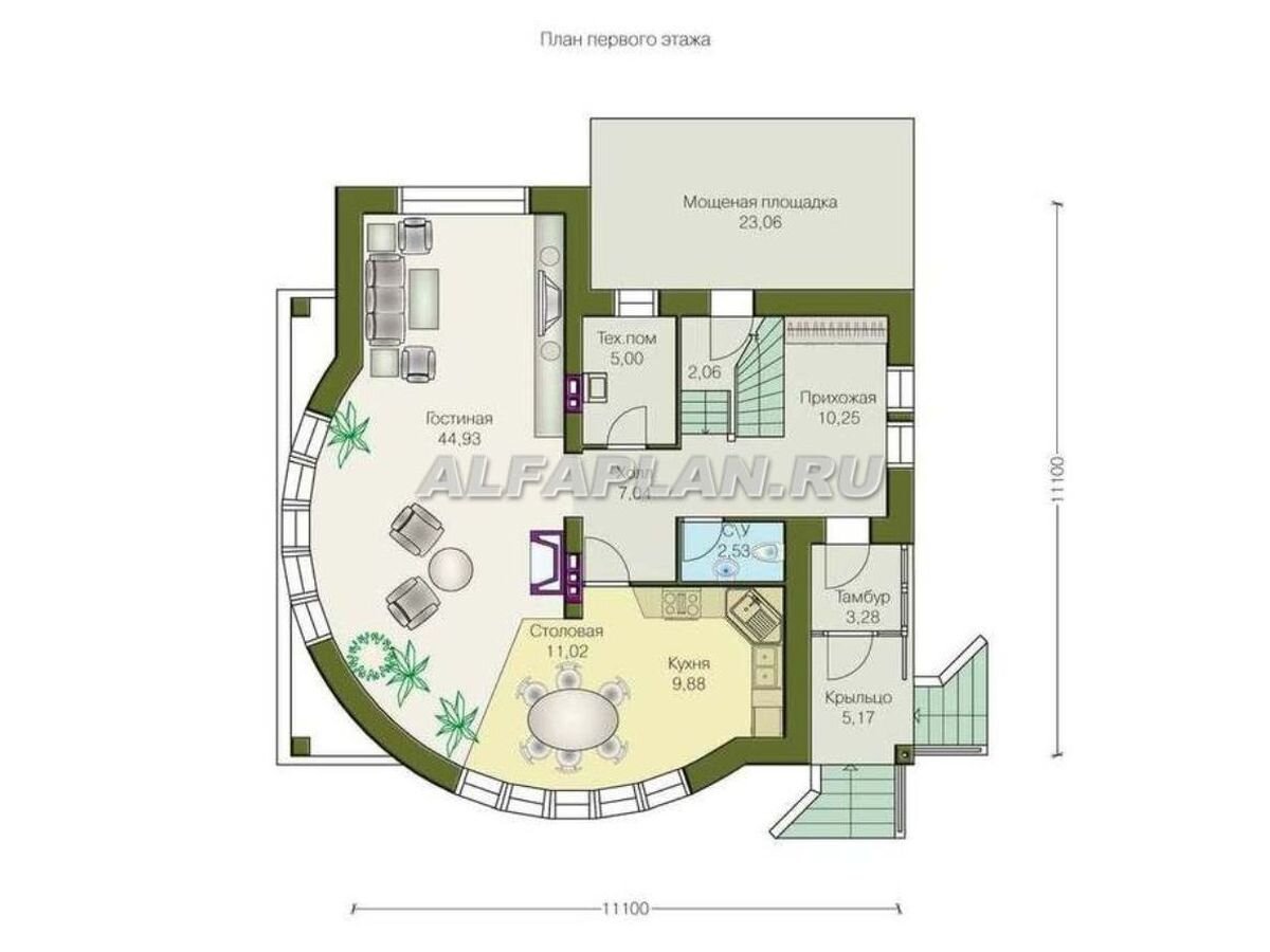 Планировка 1-го этажа дома 69Е «Свой остров», © Владимир Тарасов