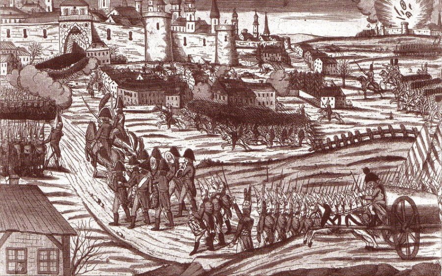 Русские войска входят в Кёнигсберг. Январь 1758 года.