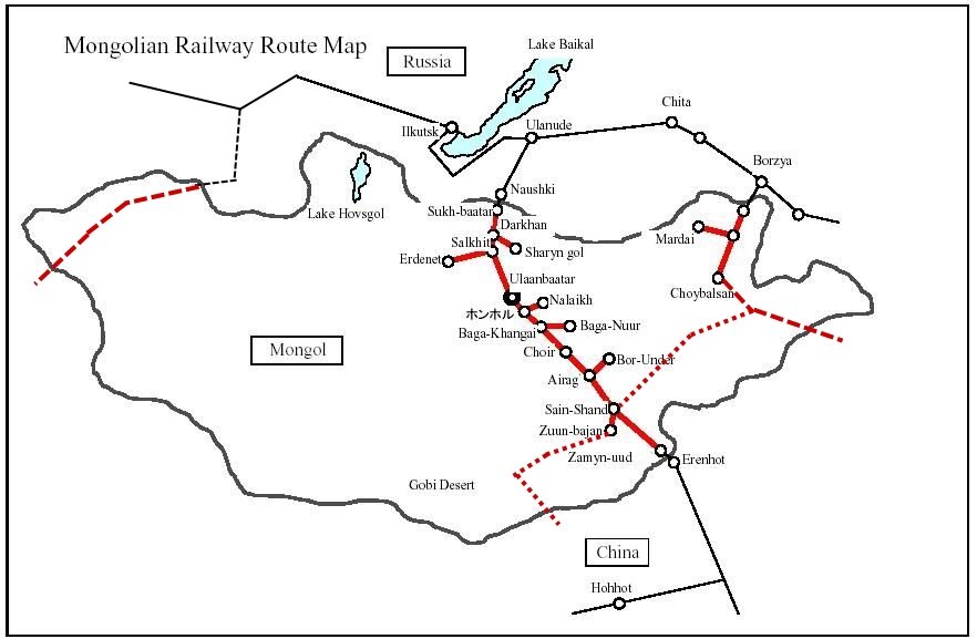 Карта железных дорог монголии