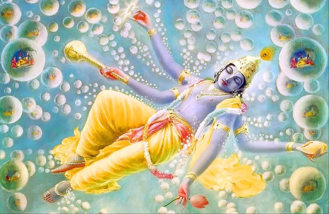 Спящий Нараяна с пузырьками вселенных.