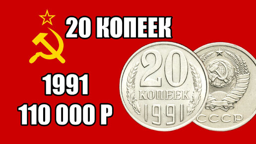 Разновидности редкой монеты 20 копеек 1991 года. Стоимость дорогой монеты 110 000 рублей.