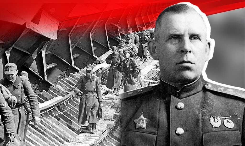Слева: Бегство немцев за Эльбу, чтобы сдаться американцам, справа: Суслопаров И. А.