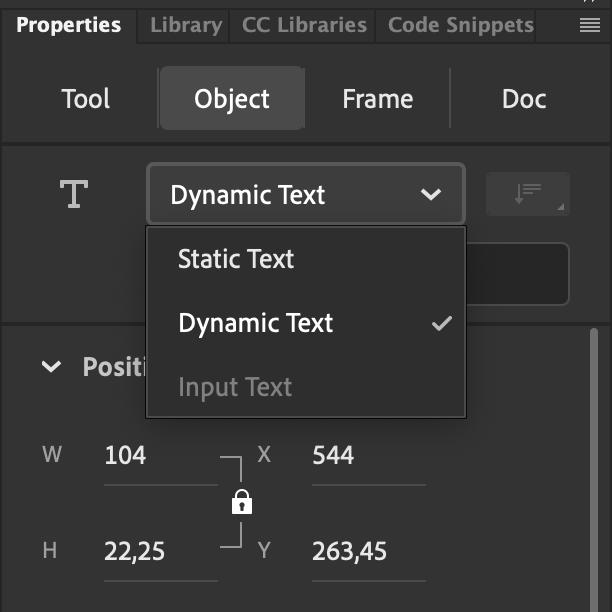 Выбор свойств текста 