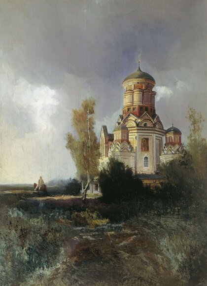 «Вид церкви села Дьякова в Коломенском близ Москвы», (1872). Николай Маковский. 