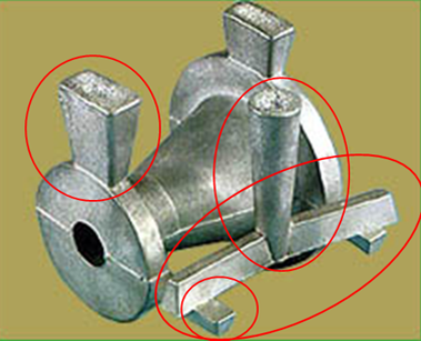 Отверстия и полости в детали образуются с помощью размещённых в форме литейных песчаных стержней, копирующих форму будущего отверстия. Насыпанная в опоки смесь уплотняется. Образовавшиеся полости заливаются расплавом металла через специальные отверстия — литники. После остывания форму разбивают и извлекают отливку. После чего отделяют литниковую систему, удаляют облой (излишки материала) и проводят термообработку. 