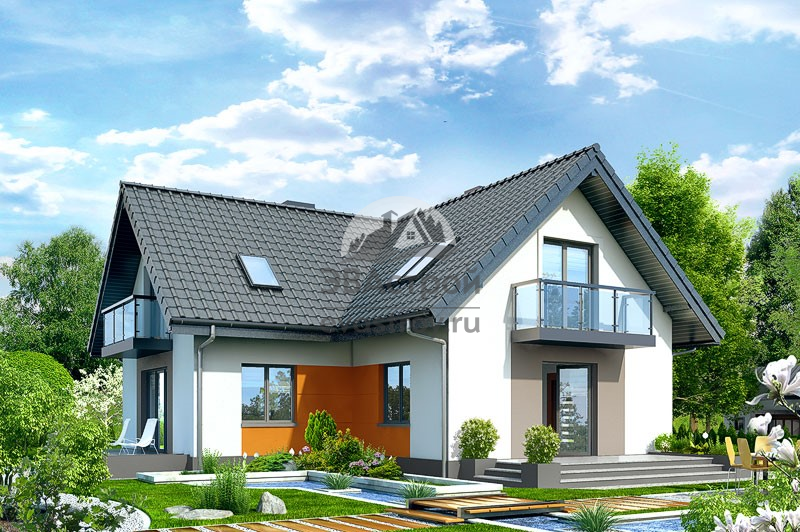 Проект дома 186 м2 из керамоблоков с мансардой, балконом и террасой - SK-1