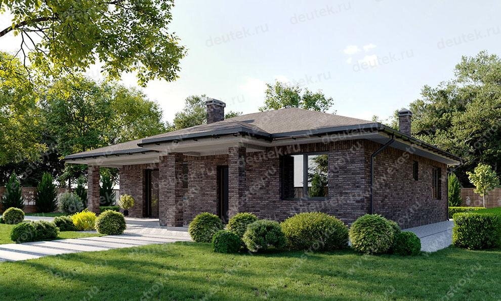 Проект квадратного одноэтажного дома 120 м2 из газобетона с террасой - LK-20