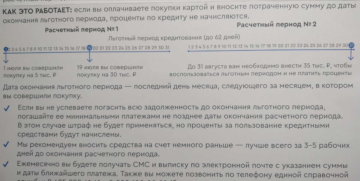 Памятка Газпромбанка к кредитной карте по льготному периоду