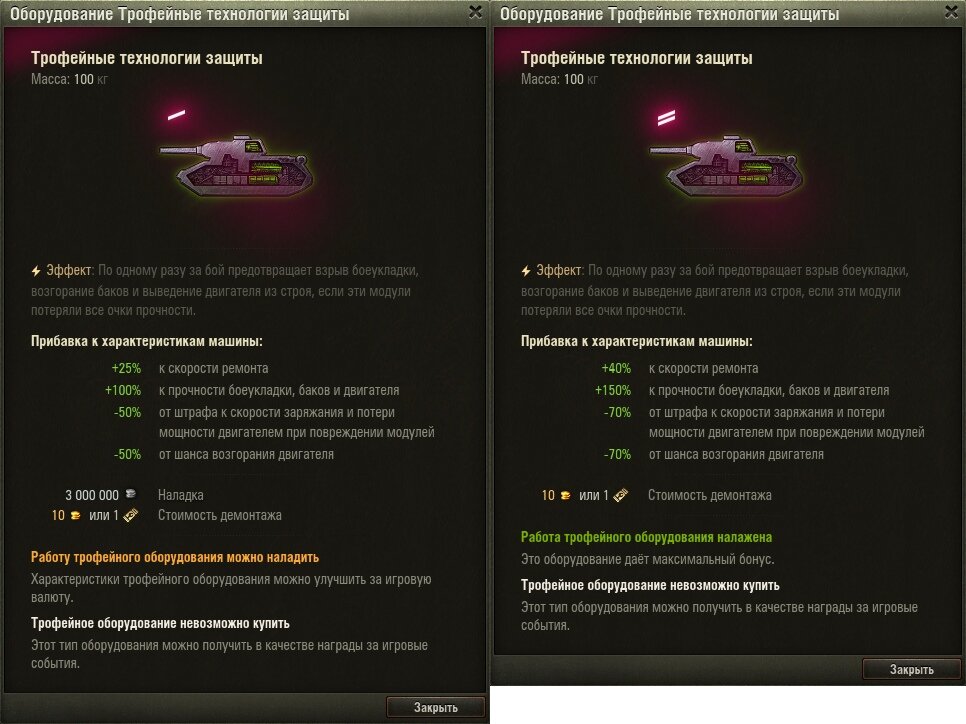 новое трофейное оборудование в WoT