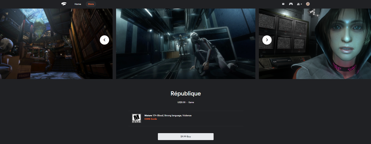 Страница République в магазине Stadia