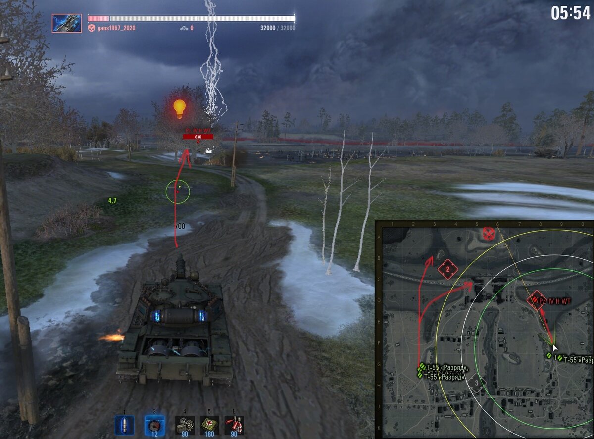 На карте крестом показано место респа ваффентрагера. Стрелки предпочтительные траектории движения танков.