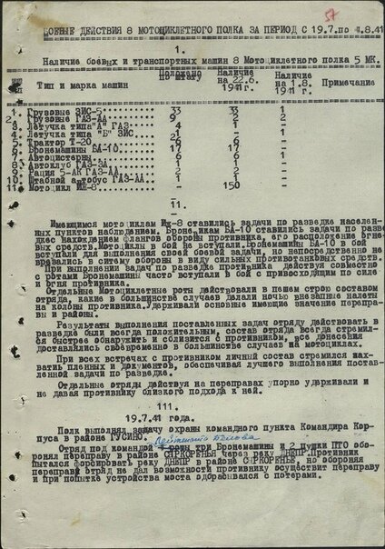 Сводка по 8-му мотоциклетному полку.
