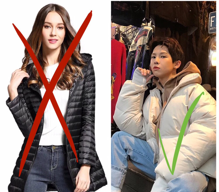 Что же не верно на 1 варианте. Подобный фасон курток был моден в 2017 году, эту модель даже стыдно однеть в 2020, если у вас есть выбор брать эту куртку или нет, НЕТ лучше не тратьте свои деньги в пустоту(примерная модель куртки, это более весенний вариант подобного фасона, но существуют подобные но зимние куртки). А что насчет второй куртки, это довольно актуальный фасон который будет моден сейчас и как минимум через год, лучше всего купить качественную модель подобного фасона!