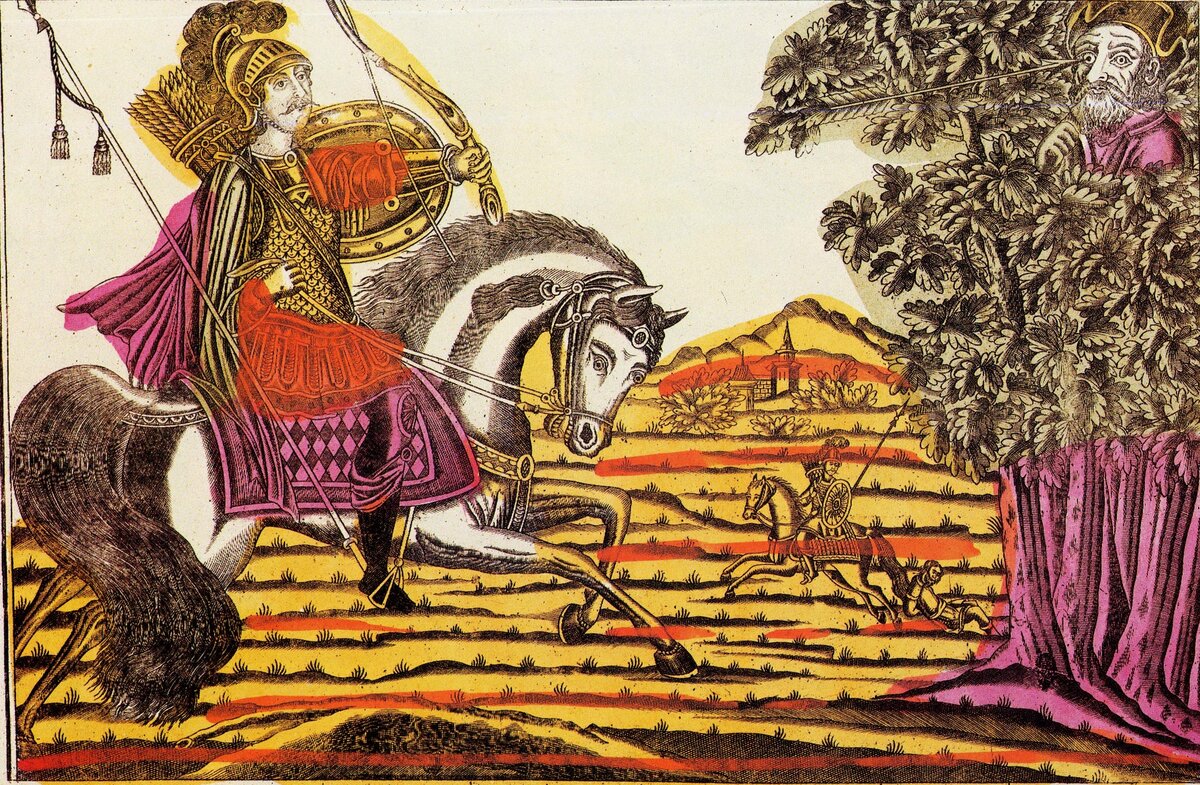 Бой Ильи Муромца с Соловьём-разбойником. Русский лубок