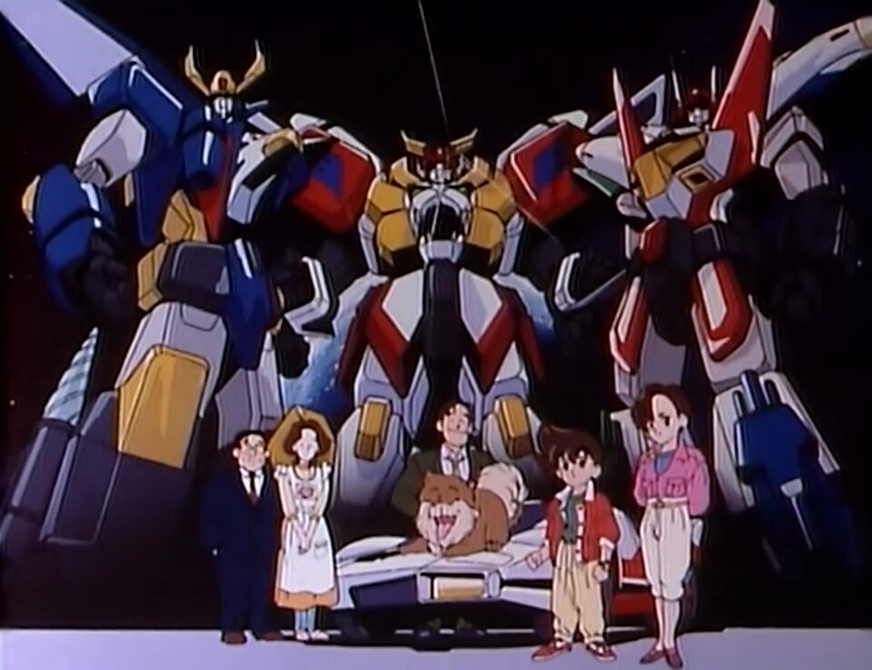 Основной каст сериала в его заставке. Роботы представлены объединёнными формами - Год Макс, Кинг Экскайзер и Ультра Рейкер.