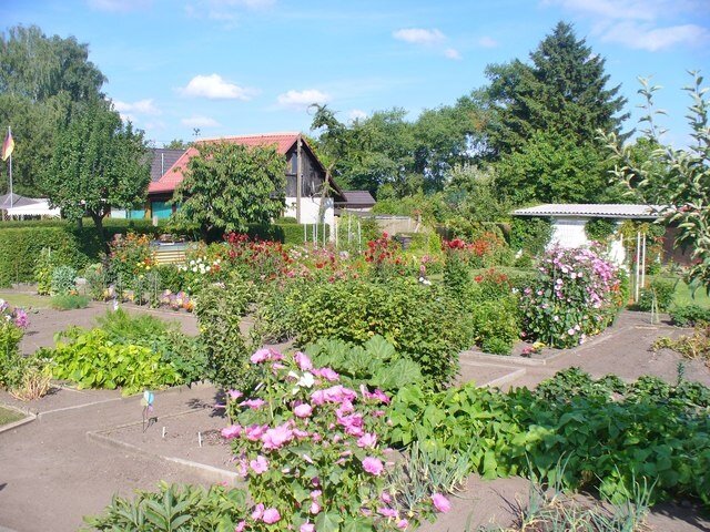 Только флаг  Германии на заднем плане слева и полное отсутствие сорняков выдают местонахождение этого сада. А выглядит совсем как какой-нибудь СНТ "Любитель"