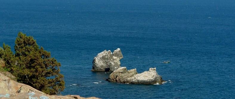 Вид с мыса Плака (Большая Алушта) на Птичьи скалы