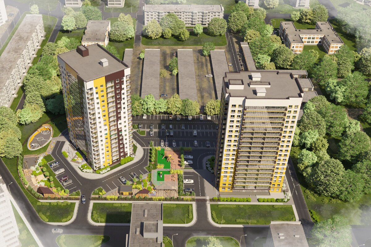 Ну чем не уютный район? За левым домом садик, за правым домом лицей. До остановки 2 минуты, рядом магнит, пятерочка и атак.  А еще большой парк в 10 минутах ходьбы.