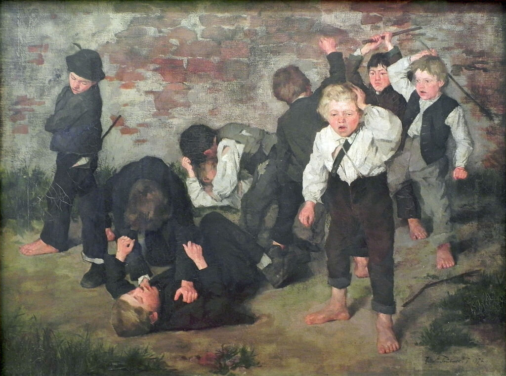 Драка на заднем дворе школы.