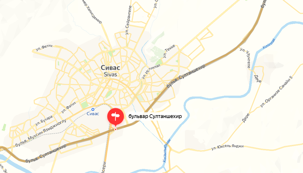 Место стопа в Сивасе на карте