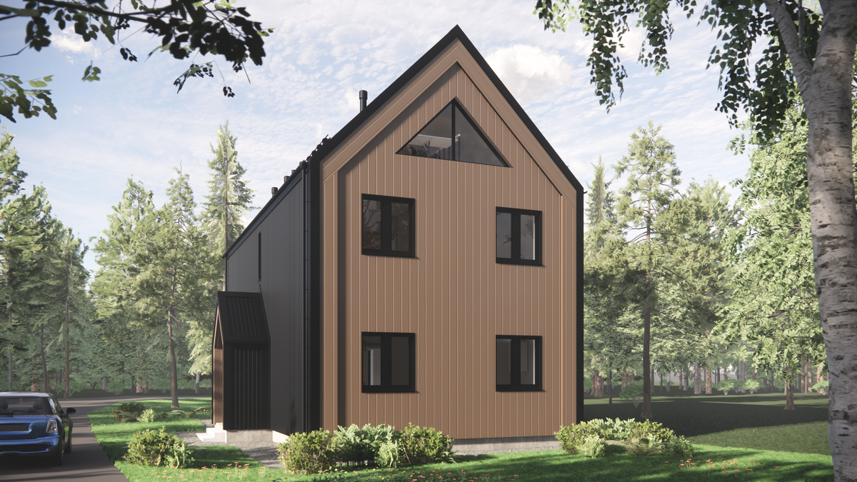 2-х этажный барнхаус с антресольным этажом, площадь 195 м2
Срок строительства 4 месяца.