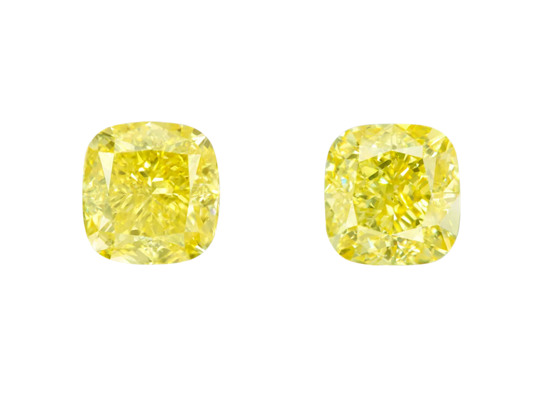 Желтые бриллианты Fancy Vivid Yellow  / VS2 / огранка "кушон" 2,01 ct. CHAMOVSKIKH