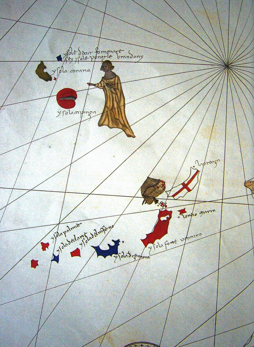 Одна из средневековых карт, на которой изображен остров Святого Брендана