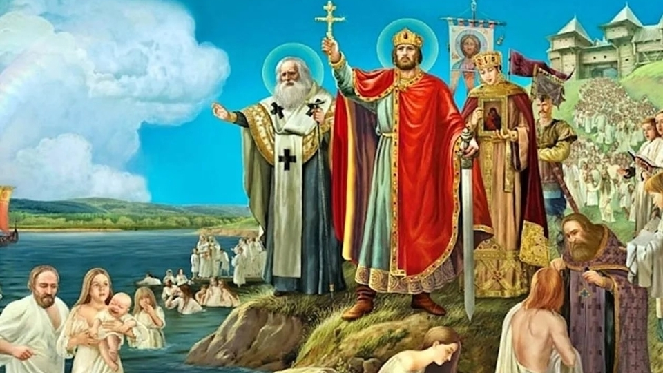 988 принятие христианства на руси. Икона крещение Руси князем Владимиром. Крещение Руси 988.