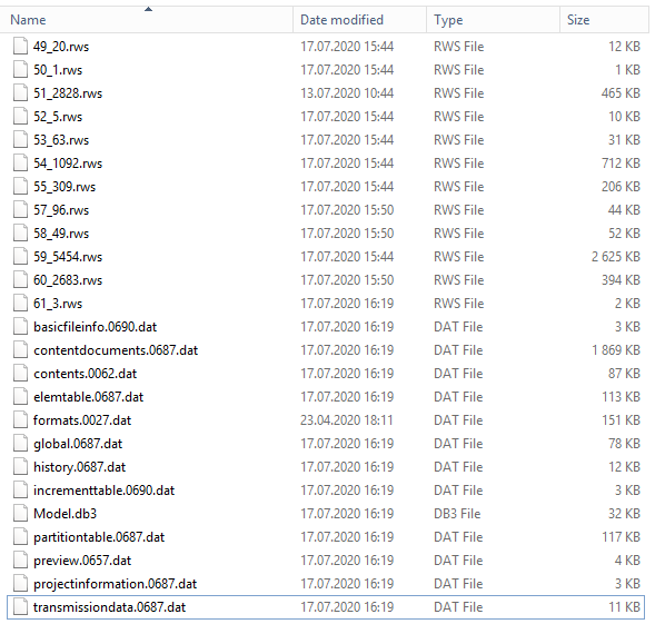 Вот на такие файлы разбивается модель в среде Ревит Сервера