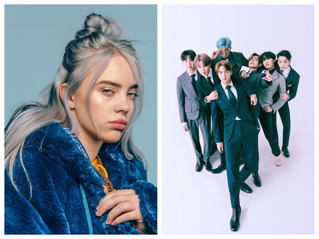 Слева — Билли Айлиш, справа — BTS