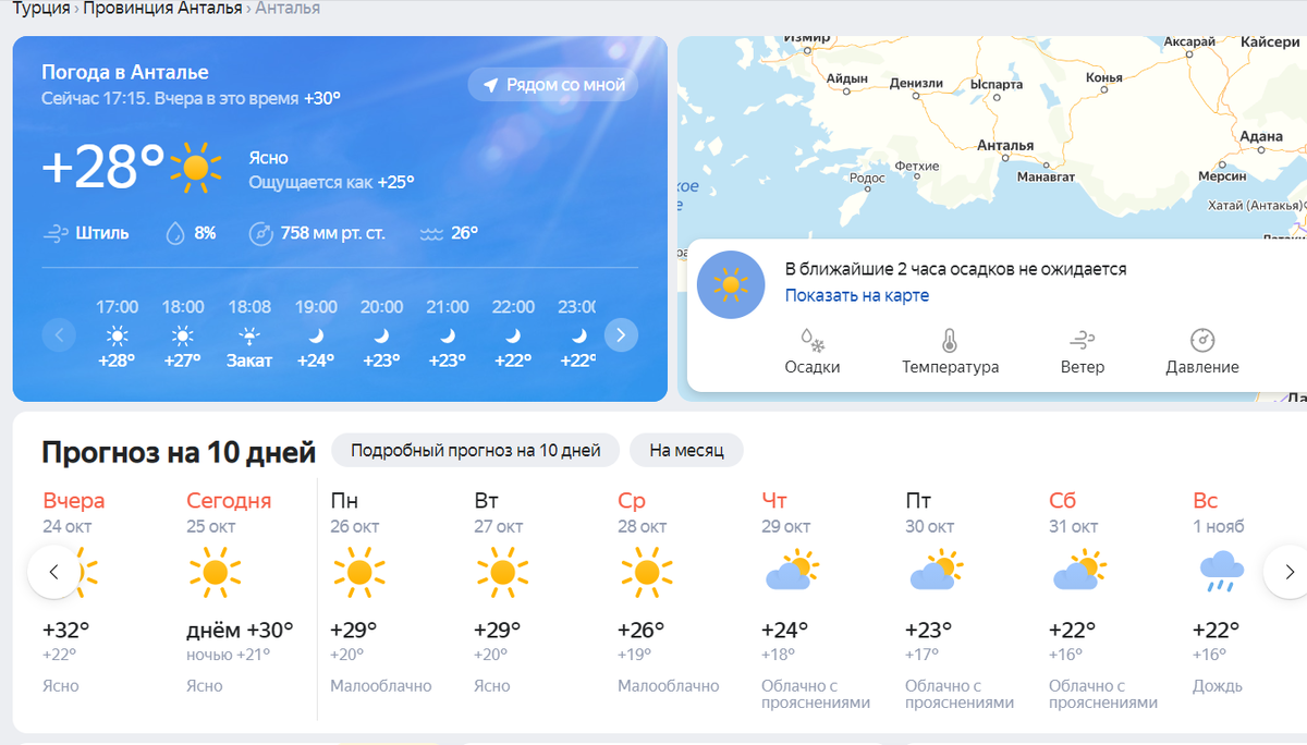 "Скрин экрана "Погода в Анталье" поиск  Яндекс.Погода по состоянию на 25.10.2020г"