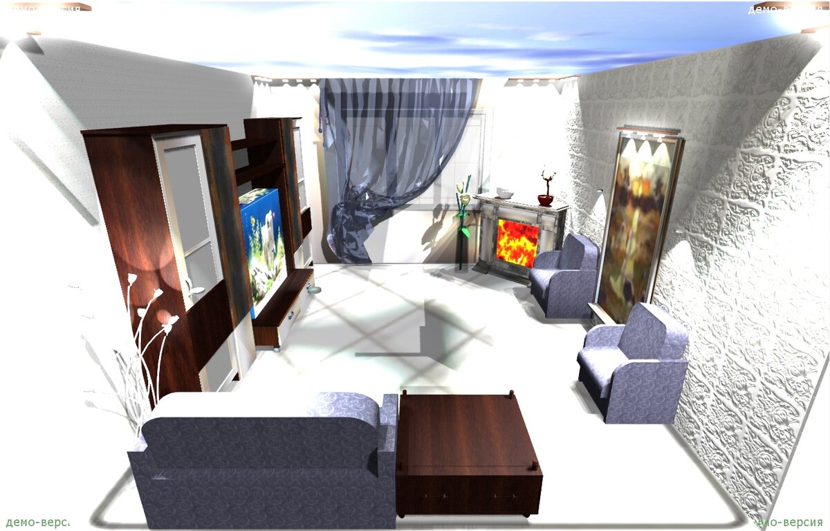 здесь хорошо видно как распределено освещение, про торшер "кустик" я уже писала - выглядит это так много изогнутых трубочек на концах которых светодиодные лампочки, над каждым сидячим местом свой светильник, так же будет освещение (не только свечами) внутри камина и по периметру панно. Центрального света не будет, а будут светильники из спотов по углам, по шесть спотов в каждом углу, разнонаправленные, так чтобы свет был рассеян по сей комнате.