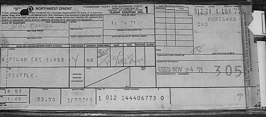 Посадочный талон на имя Дэна Купера