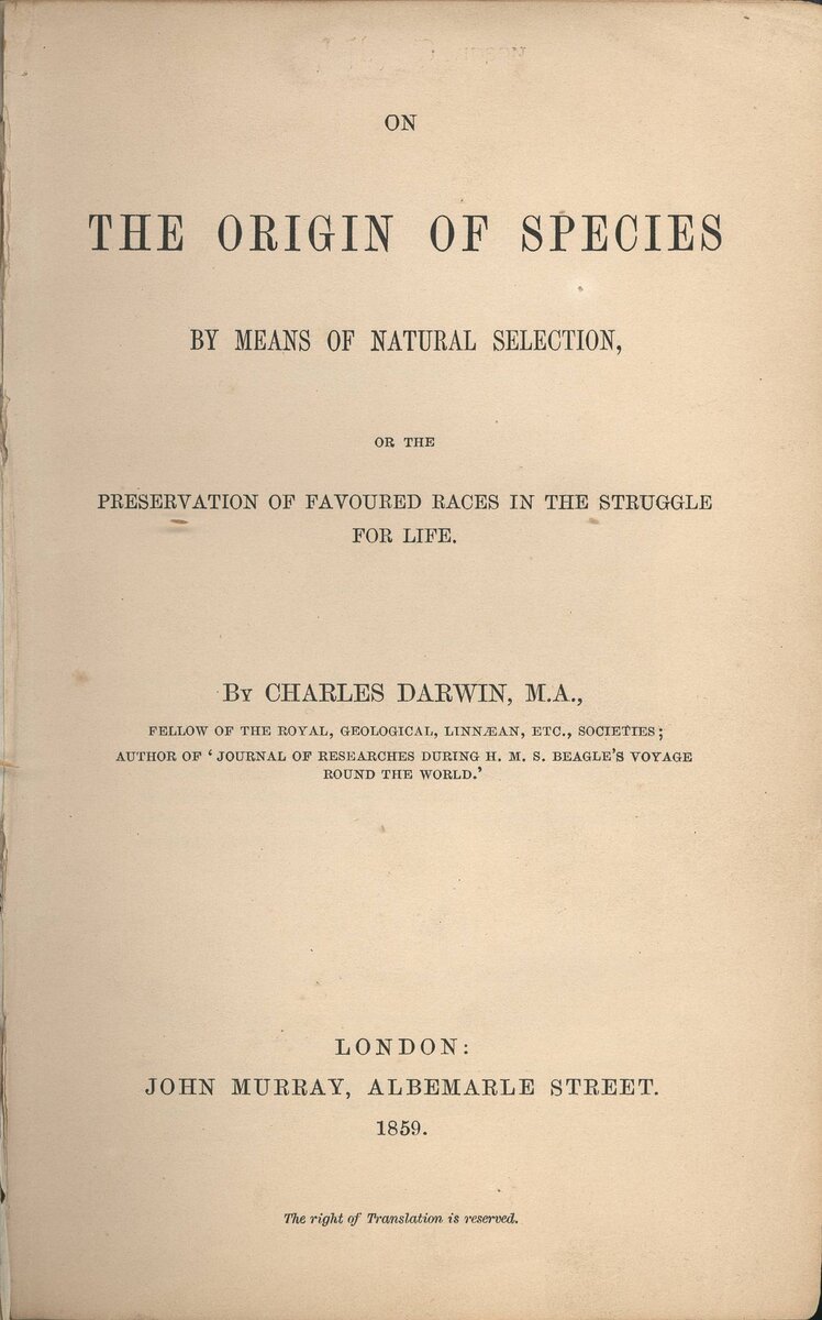 Титульная страница "Просхождение Видов", 1859 год