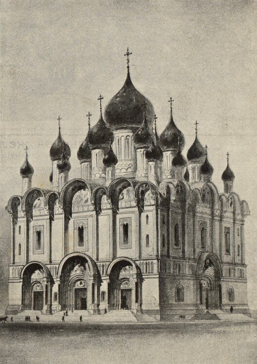 Внешний вид храма. Рисунок по проекту А. Н. Померанцева (1904)