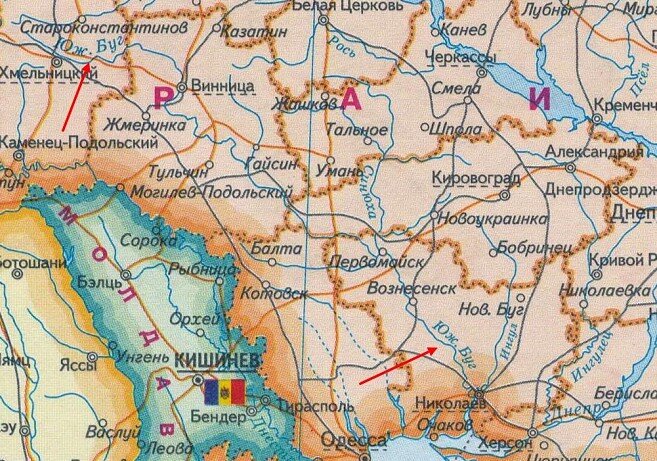 Южный Буг на карте, взято с Яндекс.Картинки